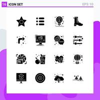 Pack of 16 Modern Solid Glyphs Signs and Symbols for Web Print Media such as reload spring idea shoe activity Editable Vector Design Elements