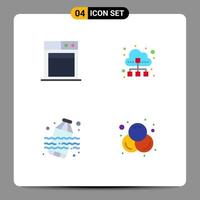 conjunto moderno de 4 iconos y símbolos planos, como los colores de tráfico de datos en la nube de desechos comerciales, elementos de diseño vectorial editables vector