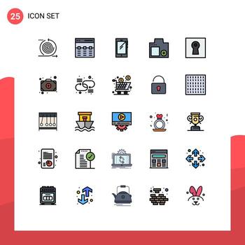 Filled line Flat Color Pack of 25 Universal Symbols of digital camera image iphone mobile Editable Vector Design Elements