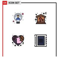 Set of 4 Vector Filledline Flat Colors on Grid for bulb emojis person house girl Editable Vector Design Elements