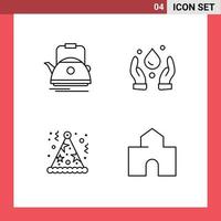 4 User Interface Line Pack of modern Signs and Symbols of tea celebration camping environment hat Editable Vector Design Elements