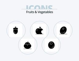 Fruits and Vegetables Glyph Icon Pack 5 Icon Design. olive. intellect. acorn. fruit. green vector