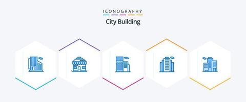 Paquete de 25 íconos azules de construcción de la ciudad que incluye . negocio. bienes. edificio. bienes vector