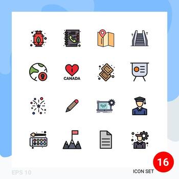 User Interface Pack of 16 Basic Flat Color Filled Lines of padlock internet map global electric Editable Creative Vector Design Elements