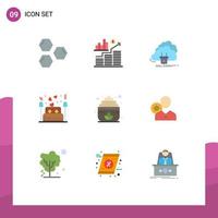 Mobile Interface Flat Color Set of 9 Pictograms of lover couple graph bed network Editable Vector Design Elements