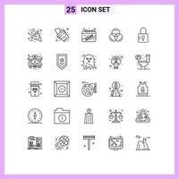 Set of 25 Vector Lines on Grid for bank locked date lock color Editable Vector Design Elements