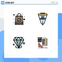 Pack of 4 creative Filledline Flat Colors of hand bag gemstone data filtration jewelry Editable Vector Design Elements