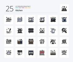 paquete de iconos llenos de 25 líneas de cocina que incluye cocinar. paquete. caliente. leche. cocina vector