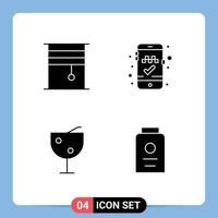 Pack of 4 creative Solid Glyphs of curtain fruit juice glass rollers online cab booking baby Editable Vector Design Elements