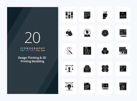 20 Design Thinking And D Printing Modeling Solid Glyph icon for presentation vector