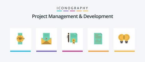 Project Management And Development Flat 5 Icon Pack Including financial. business. video player. spreadsheet. documents. Creative Icons Design vector