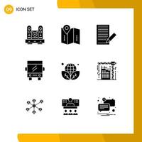 Universal Icon Symbols Group of 9 Modern Solid Glyphs of travel buss location bus letter Editable Vector Design Elements