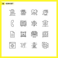 Modern Set of 16 Outlines and symbols such as answer mind box human communication Editable Vector Design Elements