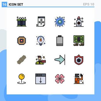 Mobile Interface Flat Color Filled Line Set of 16 Pictograms of hardware spa data treatment tool Editable Creative Vector Design Elements