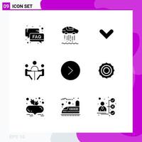 Set of 9 Vector Solid Glyphs on Grid for meeting conference technolody businessman down Editable Vector Design Elements