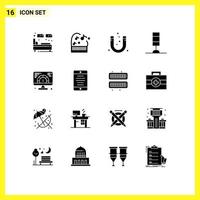 User Interface Pack of 16 Basic Solid Glyphs of web light attract lamp negative Editable Vector Design Elements