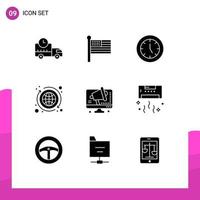 Modern Set of 9 Solid Glyphs and symbols such as business exchange clock economy technology Editable Vector Design Elements