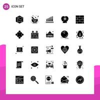 Set of 25 Commercial Solid Glyphs pack for bricks layout management analytics improvement talent Editable Vector Design Elements