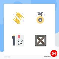 símbolos de iconos universales grupo de 4 iconos planos modernos del código de dieta el ganador del arroz desarrolla elementos de diseño vectorial editables vector