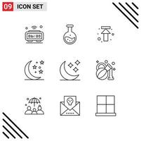 9 Universal Outlines Set for Web and Mobile Applications moon moon test halloween up Editable Vector Design Elements