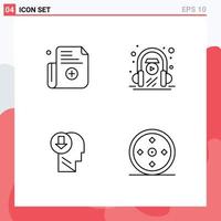 Mobile Interface Line Set of 4 Pictograms of form human e learning play down Editable Vector Design Elements