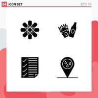 Modern Set of 4 Solid Glyphs Pictograph of flower document geography american report Editable Vector Design Elements