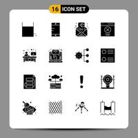 Set of 16 Commercial Solid Glyphs pack for desk clerk message user interface Editable Vector Design Elements