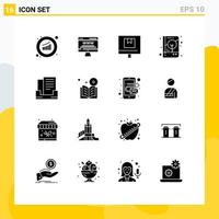 Set of 16 Modern UI Icons Symbols Signs for notebook brand identity web advert book e Editable Vector Design Elements