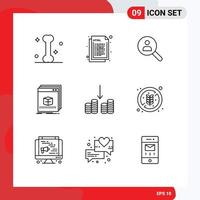 Group of 9 Outlines Signs and Symbols for program application browse app search Editable Vector Design Elements