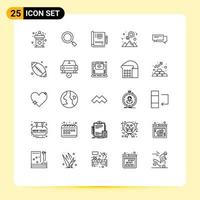 25 Universal Lines Set for Web and Mobile Applications chat outstanding search happy report Editable Vector Design Elements