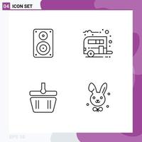Pictogram Set of 4 Simple Filledline Flat Colors of audio basket monitor camping shapping Editable Vector Design Elements
