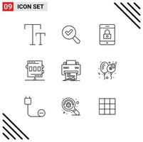 Stock Vector Icon Pack of 9 Line Signs and Symbols for hardware printer mobile digital game Editable Vector Design Elements