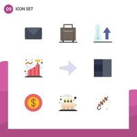 Mobile Interface Flat Color Set of 9 Pictograms of arrow reach meteorology goal achieve Editable Vector Design Elements