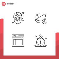 Group of 4 Modern Filledline Flat Colors Set for cucumber website food page clock Editable Vector Design Elements