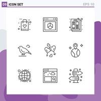 Modern Set of 9 Outlines and symbols such as heart small site british job ad Editable Vector Design Elements