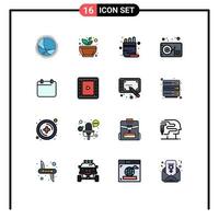 Universal Icon Symbols Group of 16 Modern Flat Color Filled Lines of calender gramophone spa audio pot Editable Creative Vector Design Elements