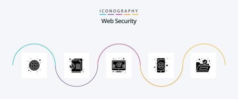 Web Security Glyph 5 Icon Pack Including lock. loss. check. leak. mobile data vector