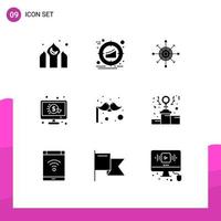 Pictogram Set of 9 Simple Solid Glyphs of ppc pay strategy click arrow Editable Vector Design Elements