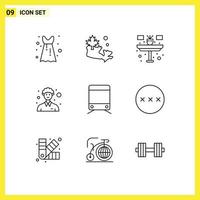 Outline Pack of 9 Universal Symbols of password train household sign man Editable Vector Design Elements