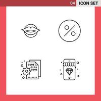 Group of 4 Filledline Flat Colors Signs and Symbols for lips code face percent setting Editable Vector Design Elements