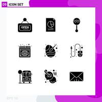 User Interface Pack of 9 Basic Solid Glyphs of browser focus graph eye music Editable Vector Design Elements