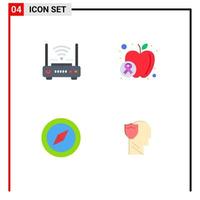 conjunto de pictogramas de 4 iconos planos simples de enrutador brújula internet mapa de frutas elementos de diseño vectorial editables vector