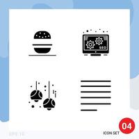 Universal Icon Symbols Group of 4 Modern Solid Glyphs of burger decoration usa seo lights Editable Vector Design Elements