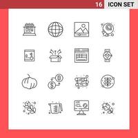 Modern Set of 16 Outlines and symbols such as release lock photos locker morning Editable Vector Design Elements