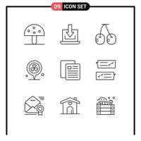 9 User Interface Outline Pack of modern Signs and Symbols of school heart download pin flower Editable Vector Design Elements