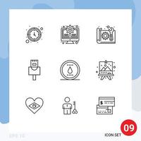 Universal Icon Symbols Group of 9 Modern Outlines of power energy architecture ethernet plan Editable Vector Design Elements