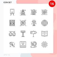 Modern Set of 16 Outlines and symbols such as message alert food multimedia cinema Editable Vector Design Elements