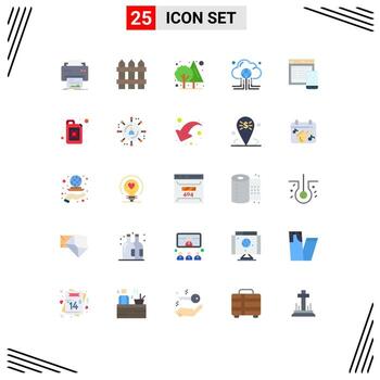 25 User Interface Flat Color Pack of modern Signs and Symbols of internet data wood computing green Editable Vector Design Elements