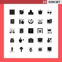 Group of 25 Modern Solid Glyphs Set for book lead christian building management timer Editable Vector Design Elements