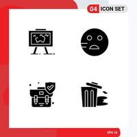 Pack of 4 creative Solid Glyphs of presentation insurance photo emojis shield Editable Vector Design Elements